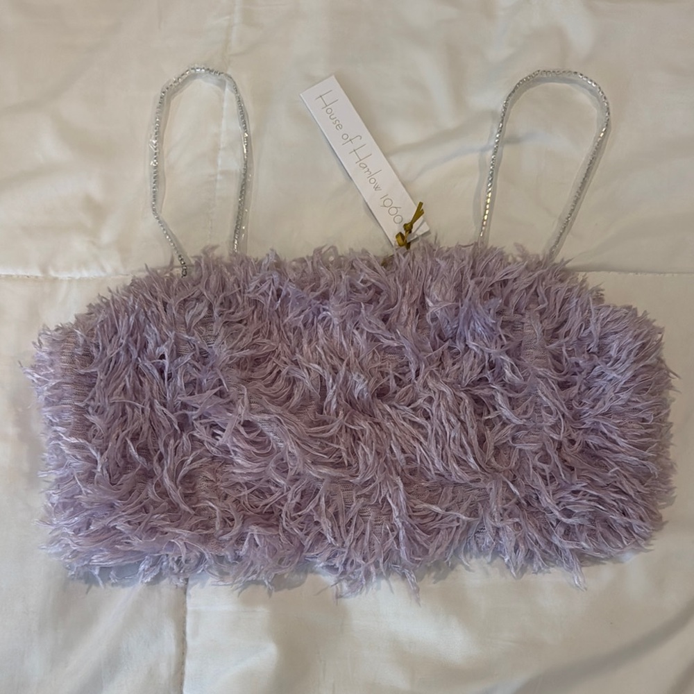 NWT House of Harlow Purple Fuzzy Crop Top sz2